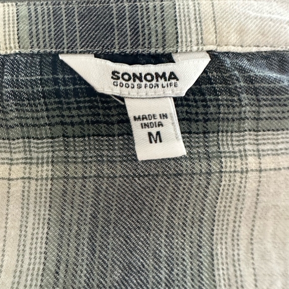 Women Shirt SONOMA White Grey Tan Plaid Print Loose Fit Sleeveless Ombre Top - Picture 6 of 6